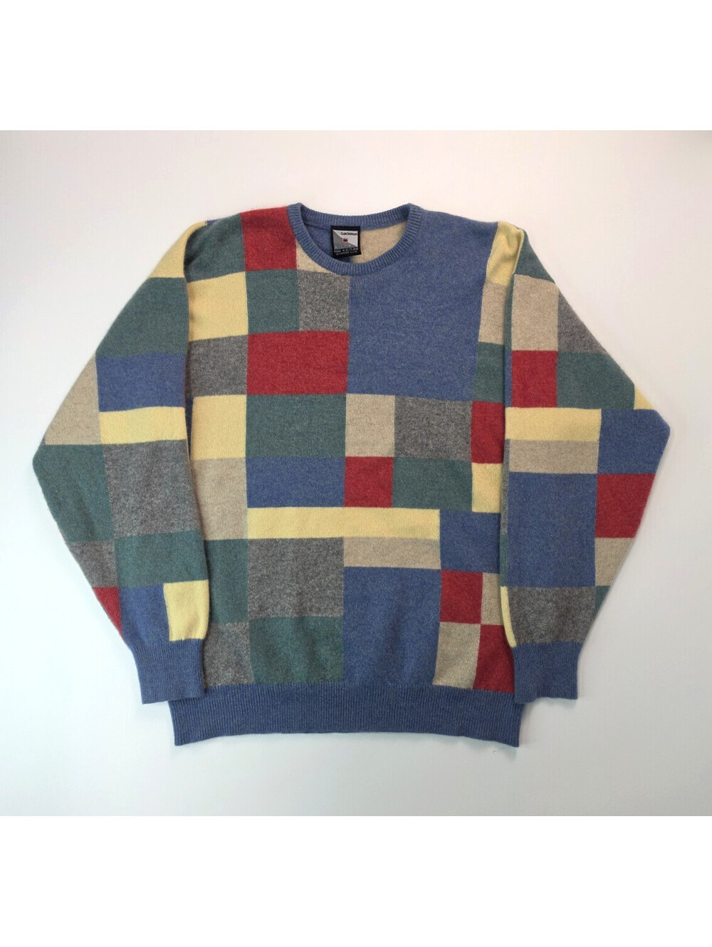 Clan Douglas Vintage Geometric Colorblock Cashmere Knit Pullover Sweater Mens XL